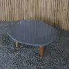 Product image 6 of the product “Unique round flat Table, made from Riverstone slate with teak feet, approx dia. 80cm, 30cm height and 6cm thickness ”